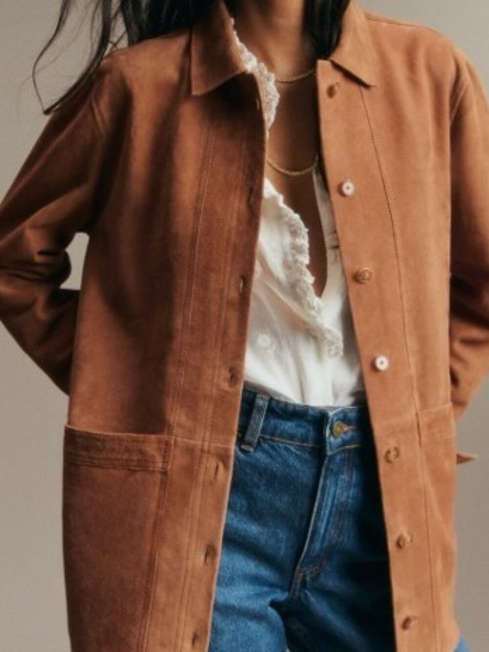 Sezane Will Jacket - Suede Goat Leather in Color Camel Size XL
